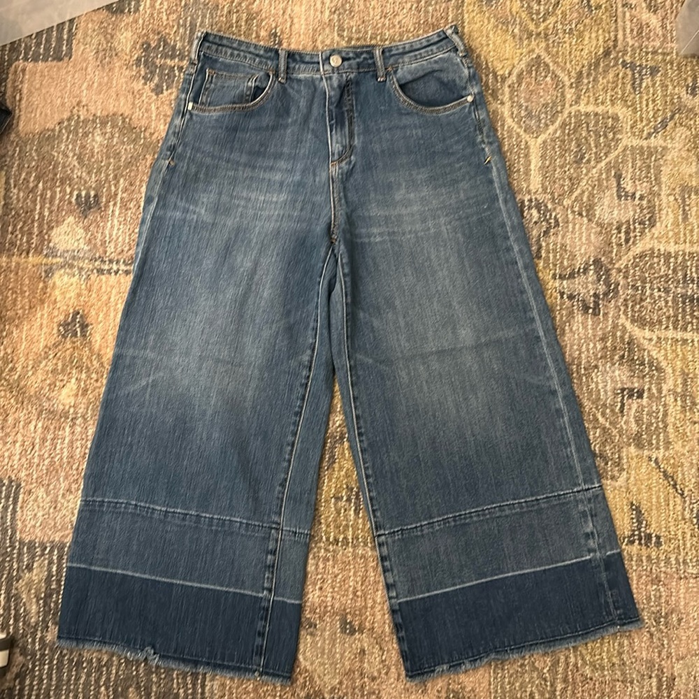 Anthropologie Pilcro wide leg jeans great hem detail 30 petite